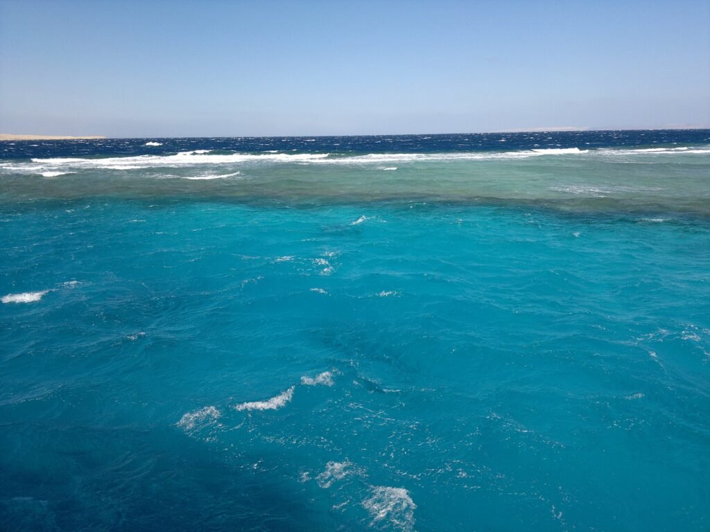 Clear turquoise water over a coral reef off the Red Sea coast near Hurghada