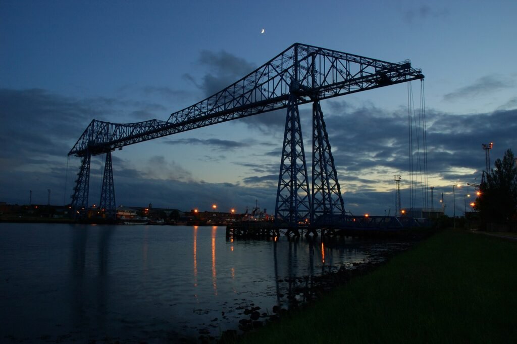 The Tees Transporter Bridge spanning the river at Middlesbrough