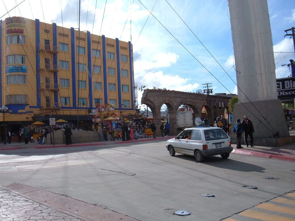 The arch and busy street scene on Avenida Revolución in central Tijuana