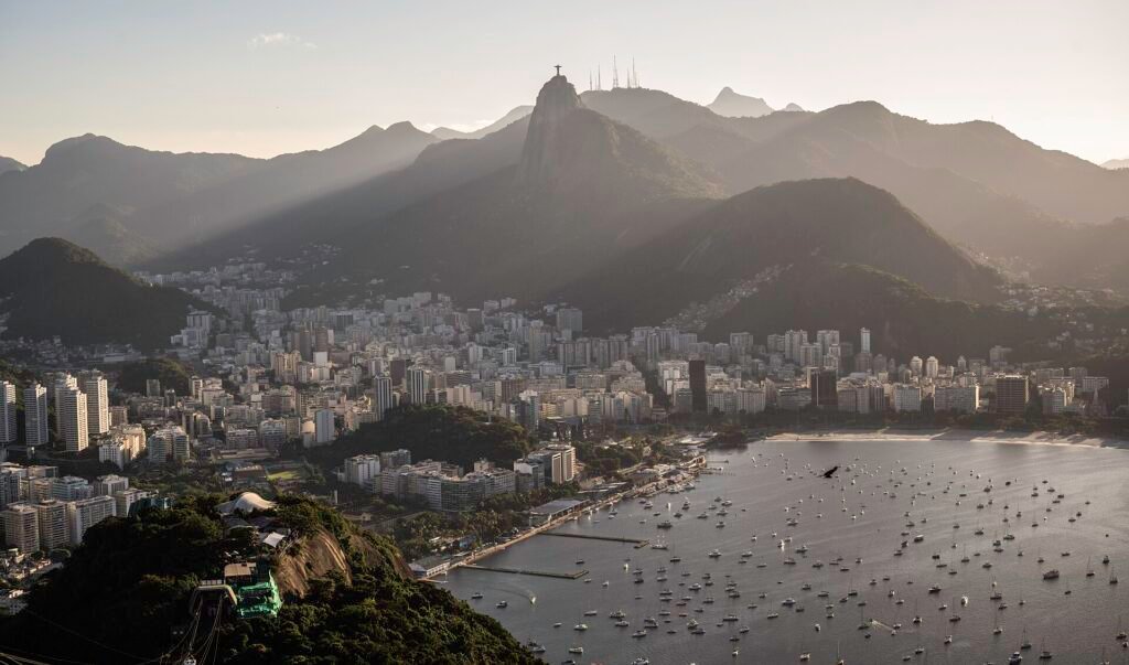 Sugarloaf Mountain and Copacabana beach seen from above in Rio de Janeiro